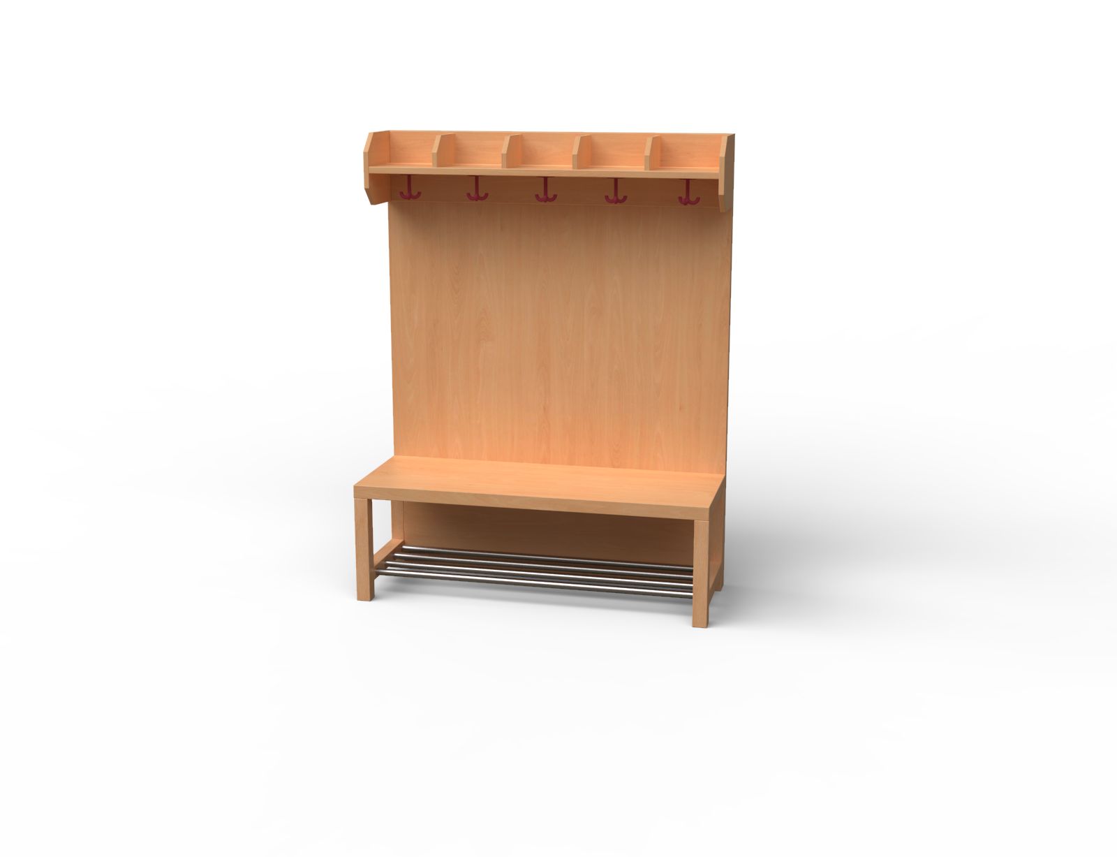 Kombi-5er-Stollenbank-Rost-RW-Paneel-5er-Ablage Garderoben-Set 5 Plätze