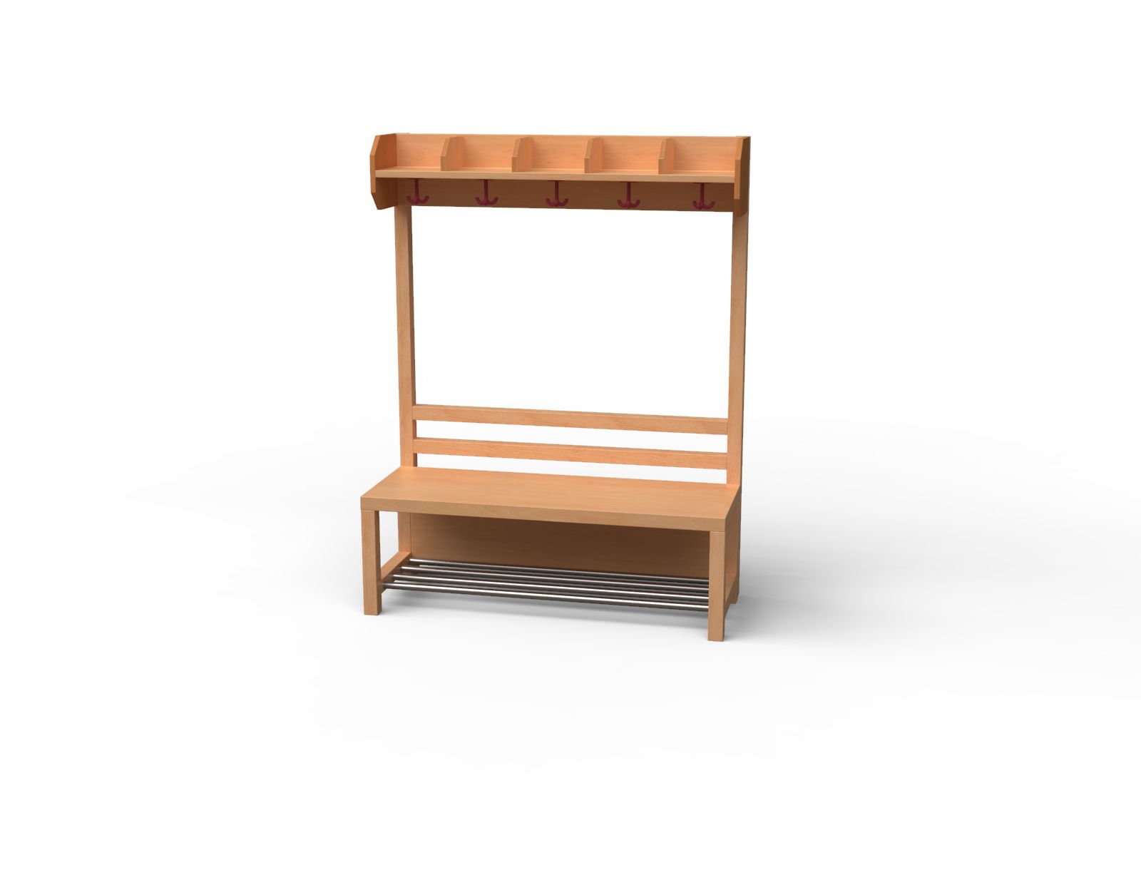 Kombi-5er-Stollenbank-Rost-RW-H-Stuetze-5er-Ablage Garderoben-Set 5 Plätze